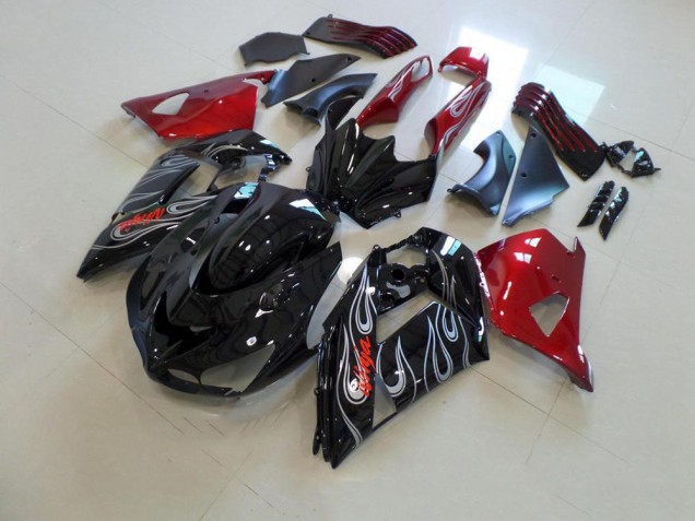 Negro Nd Rojo Plata Llama Carenado Moto ZX14R ZZR 1400 06-11
