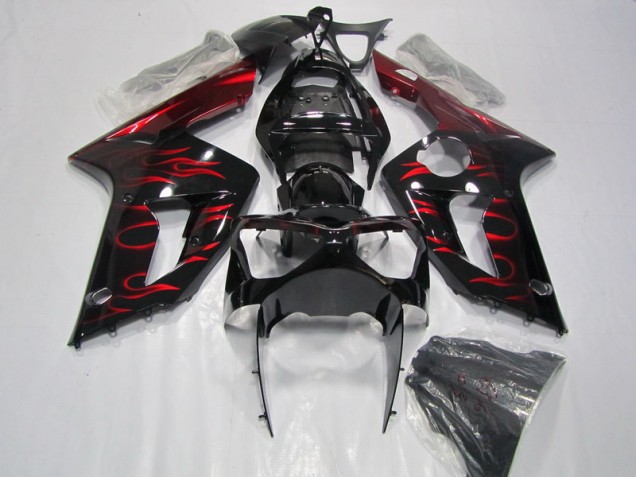 Negro Rojo Llama Carenado Moto ZX6R 03-04 Negro Rojo Llama Carenado Moto ZX6R 03-04