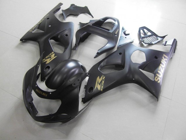 Todo Negro mate con calcomanía dorada Carenado Moto GSXR 1000 K1 00-02 Todo Negro mate con calcomanía dorada Carenado Moto GSXR 1000 K1 00-02